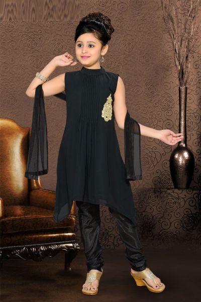 Black Georgette Girls Salwar Kameez (NFG-076)