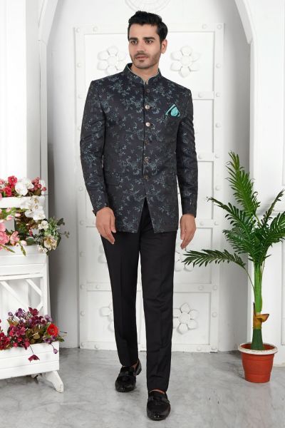 Black Imported Jaquard Silk Indo Western (NMK-7218)