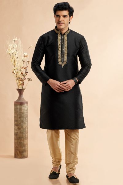 Black Jaquard Art Silk Kurta Pajama (NMK-7928)