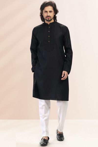 Black Linen Cotton Kurta Pajama (NMK-6737)