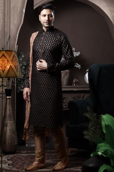 Black Silk Casual Kurta Pajama (NMK-6081)