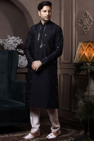 Black Silk Kurta Pyjama (NMK-6041)