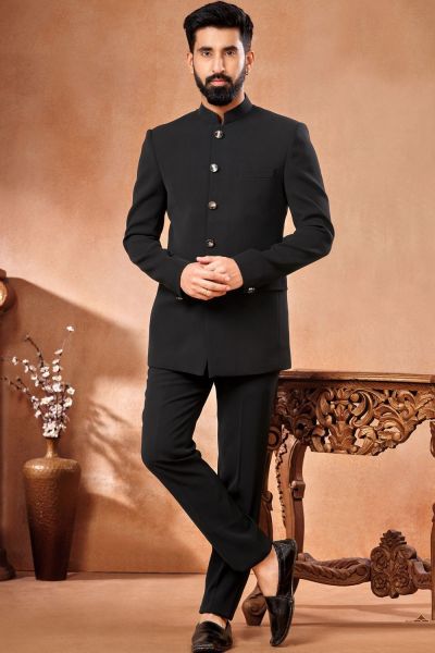 Black Synthetic Bandhgala Jodhpuri (NMK-7227)