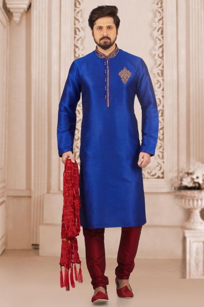 Blue Art Banarasi Silk Casual Kurta Pajama (NMK-3979)