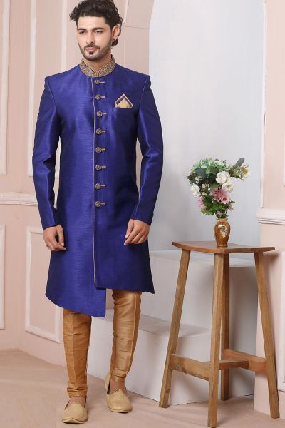 Blue Art Banarasi Silk Indo Western for Men (NMK-5973)