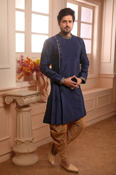 Blue Art Banarasi Silk Kurta Pajama (NMK-4473)