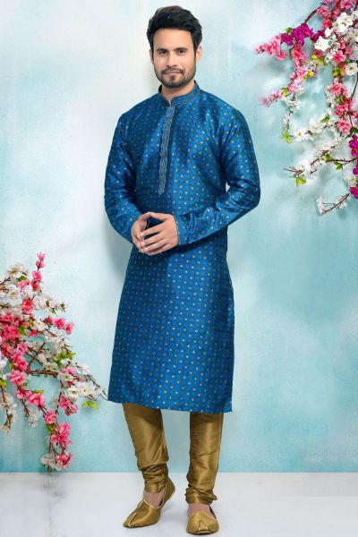 Blue Art Banarasi Silk Kurta Pajama (NMK-4931)