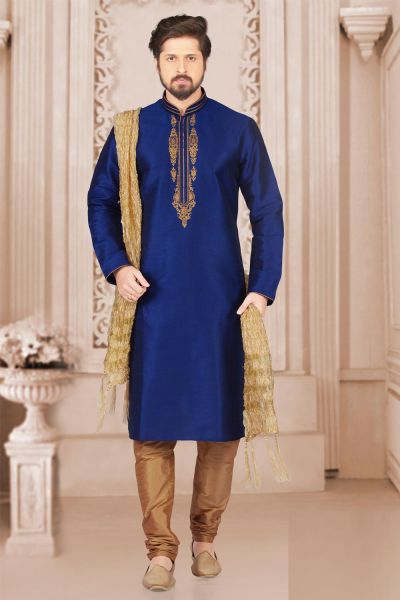 Blue Art Banarasi Silk Mens Kurta Pajama (NMK-3991)