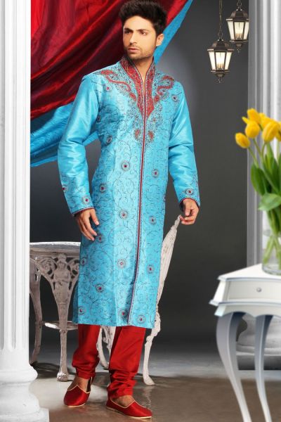 Blue Art Dupion Mens Kurta Pajama (NMK-1578)