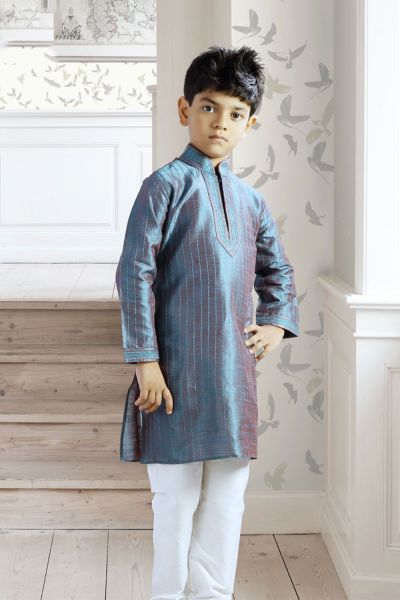 Blue Art Dupion Readymade Kurta Pajama (NKK-138)