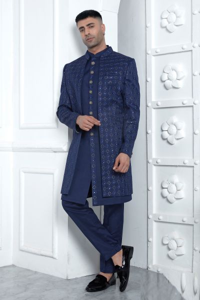 Blue Art Silk 3 piece Jacket Set (NMK-7877)