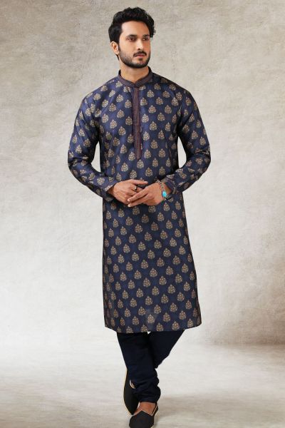 Blue Art Silk Casual Mens Kurta Pajama (NMK-5859)