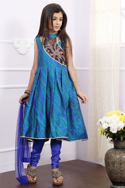 Blue Art Silk Girls Anarkali Dress (NFG-169)