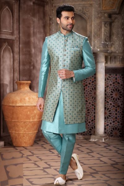 Blue Art Silk Indo Western for Men (NMK-6852)