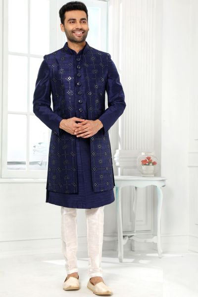 Blue Art Silk Mens Indo Western (NMK-6286)