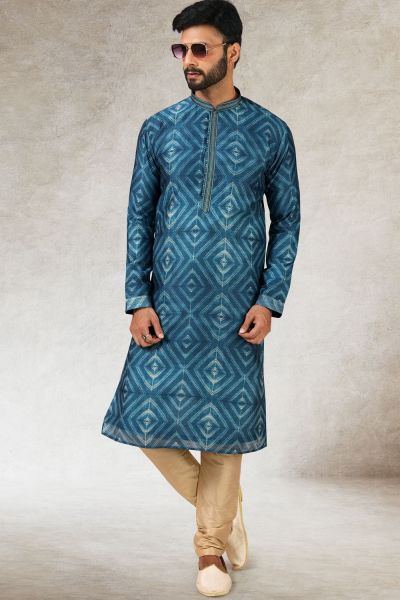 Blue Art Silk Mens Kurta Pajama (NMK-5838)