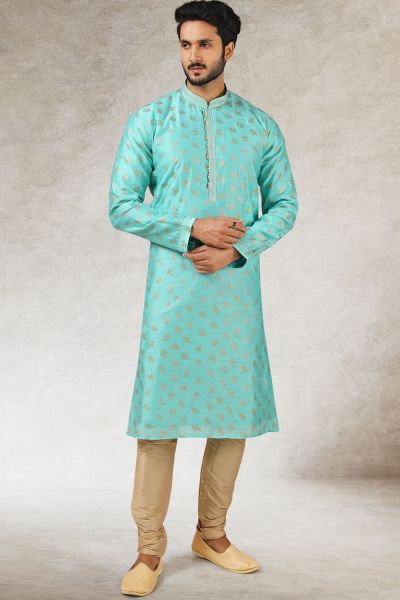 Blue Art Silk Mens Kurta Pajama (NMK-5843)