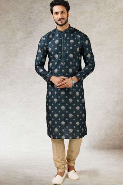 Blue Art Silk Mens Kurta Pajama (NMK-5861)