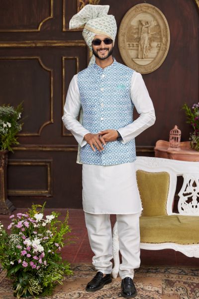 Blue Art Silk Mens Nehru Jacket (NMK-7952)