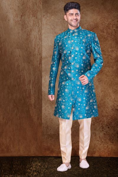 Blue Art Silk Mens Sherwani (NMK-6758)