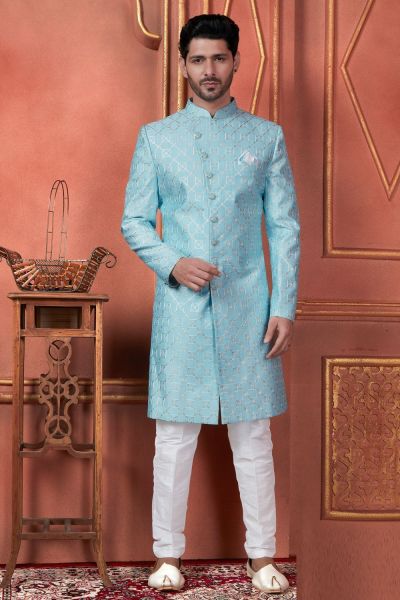 Blue Art Silk Mens Sherwani (NMK-7731)