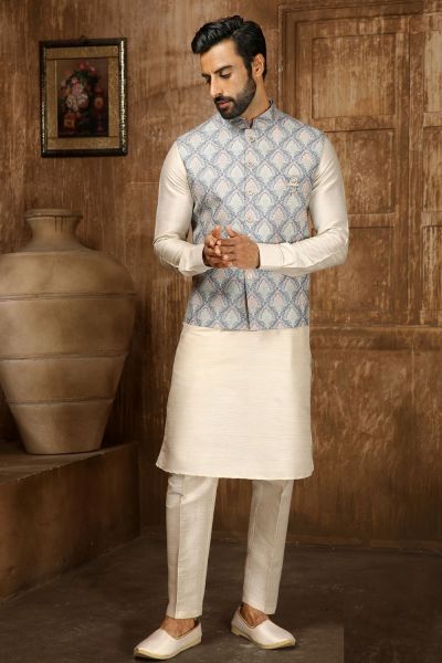 Blue Art Silk Nehru Jacket (NMK-6313)