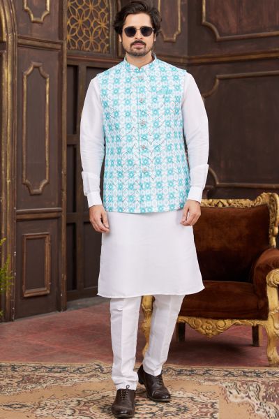 Blue Art Silk Nehru Jacket (NMK-7945)