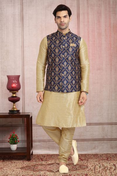 Blue Banarasi Silk Nehru Jacket (NMK-5674)