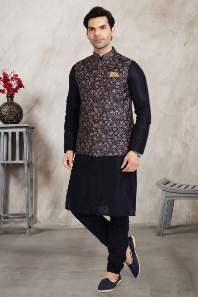 Blue Banarasi Silk Nehru Jacket (NMK-5680)