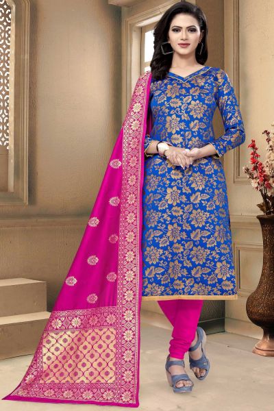 Blue Banarasi Silk Salwar Suit (NWS-6369)