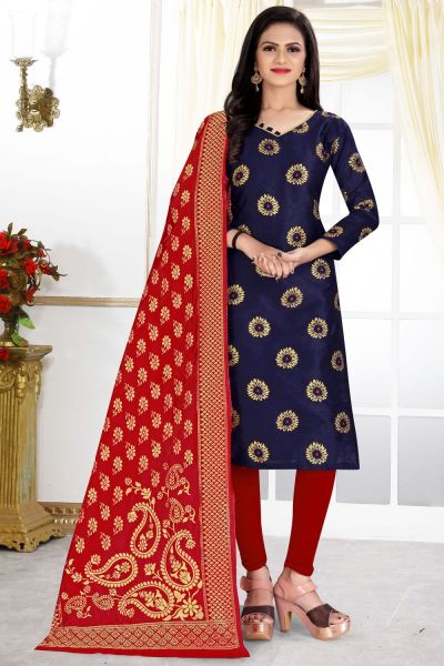 Blue Banarasi Silk Womens Salwar Kameez (NWS-6349)