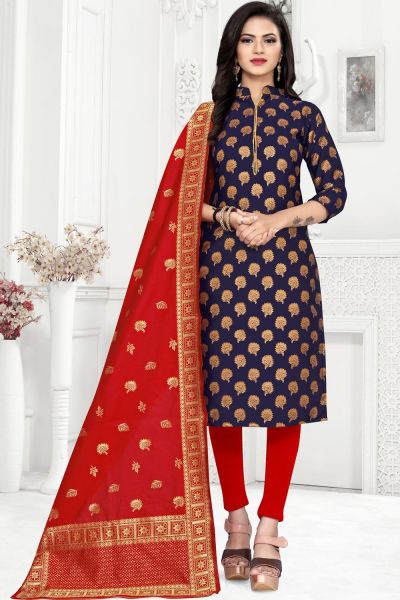 Blue Banarasi Silk Womens Salwar Suit (NWS-6347)