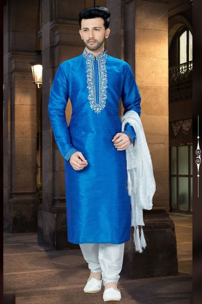 Blue Banglori Silk Designer Kurta Pajama (NMK-3749)