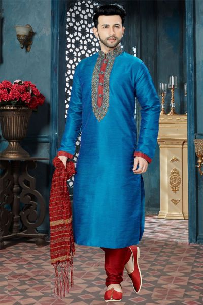 Blue Banglori Silk Regular Kurta Pajama (NMK-3815)