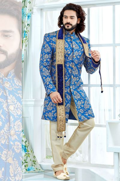 Blue Banglori Silk Sherwani (NMK-4132)