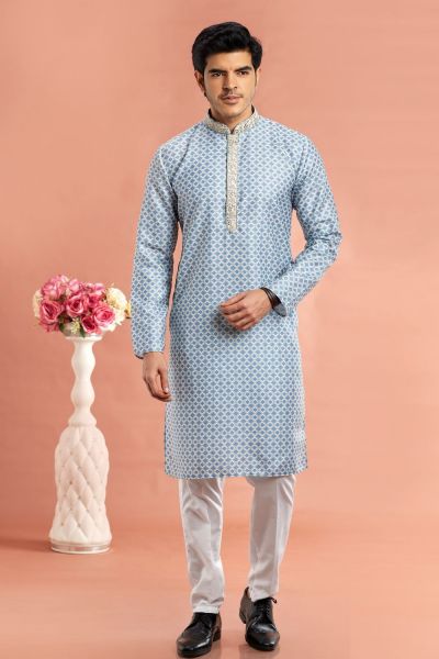 Blue Cotton Casual Kurta Pajama (NMK-7539)