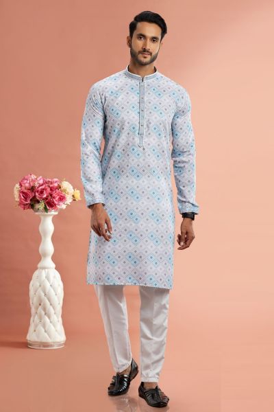 Blue Cotton Casual Kurtas for Men (NMK-7547)