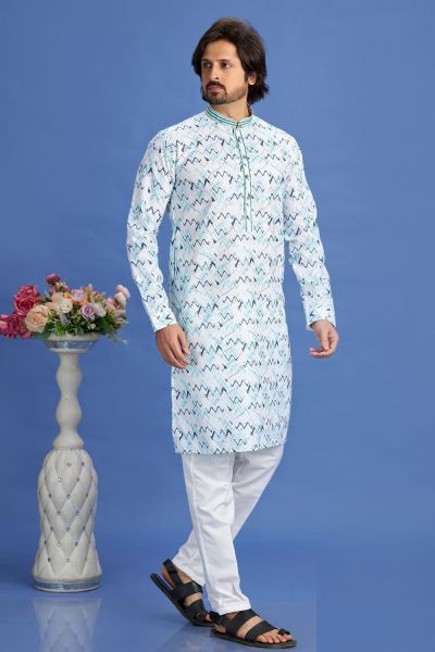 Blue Cotton Digital Printed Kurta Pajama (NMK-7520)