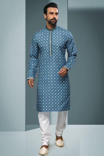 Blue Cotton Kurta Pajama for Men (NMK-6221)