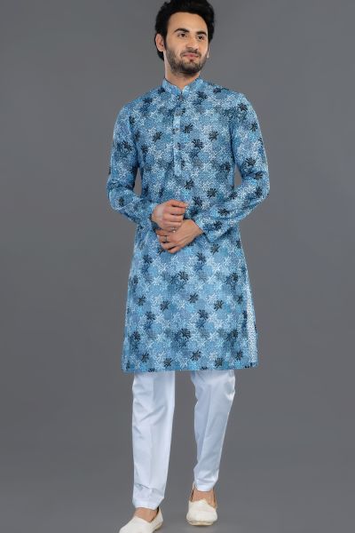 Blue Cotton Kurta Pajama (NMK-8124)