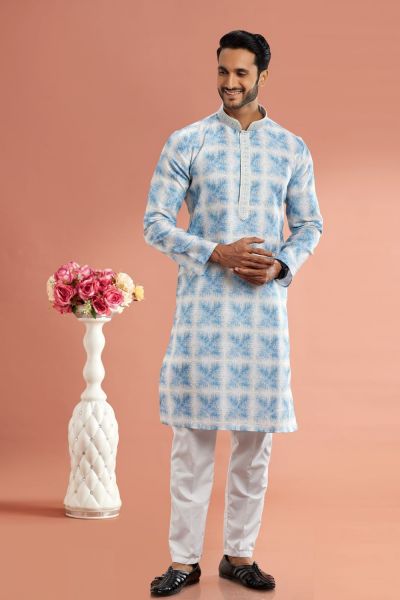 Blue Cotton Kurtas for Men (NMK-7544)