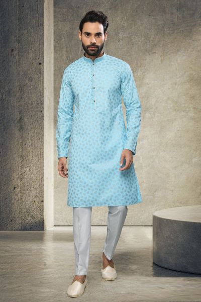 Blue Cotton Mens Kurta Pajama (NMK-6147)