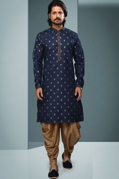 Blue Cotton Mens Kurta Pajama (NMK-6217)