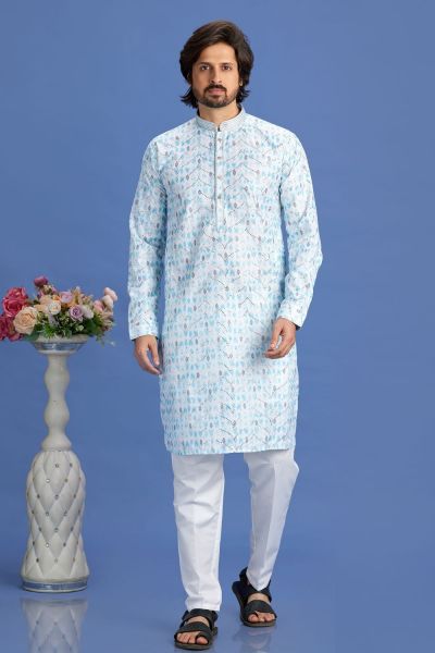 Blue Cotton Mens Kurta Pajama (NMK-7524)