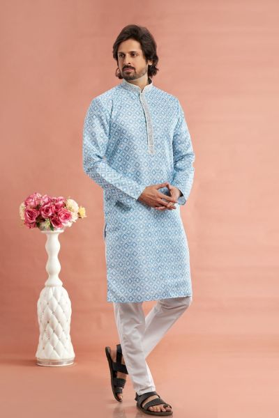 Blue Cotton Mens Kurta Pajama (NMK-7535)