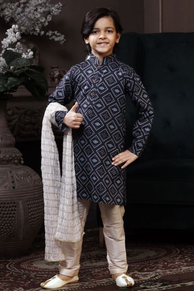 Blue Cotton Printed Boys Kurta Pajama (NKK-750)