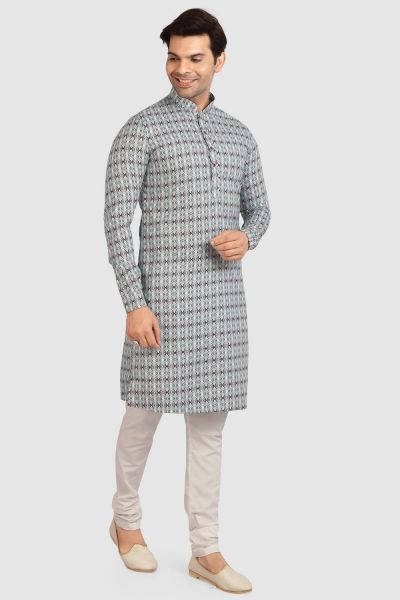 Blue Cotton Printed Kurta Pajama for Men (NMK-5729)