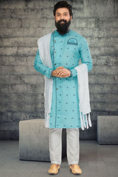 Blue Cotton Silk Indo Western (NMK-6789)