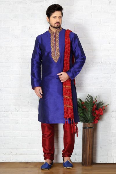 Blue Dupion Art Silk Kurta Pajama for Men (NMK-3715)