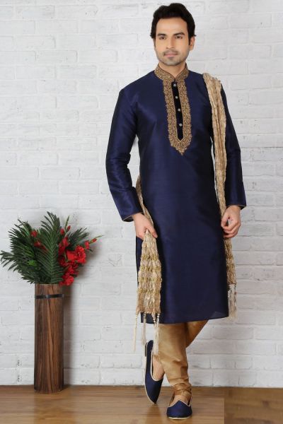 Blue Dupion Art Silk Kurta Pajama (NMK-3697)